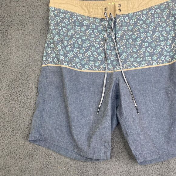Katin Board Shorts Mens 32 Blue Tan Floral Swim Trunks Pockets Surf Skate Summer - Picture 2 of 11